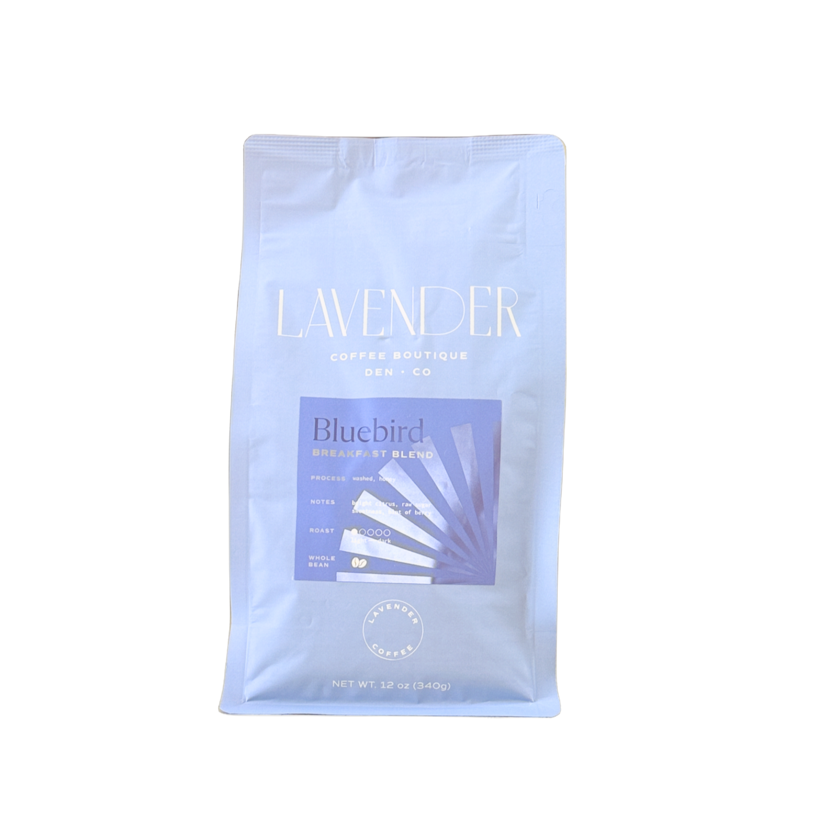 Blue package with 'lavender' branding on a white background