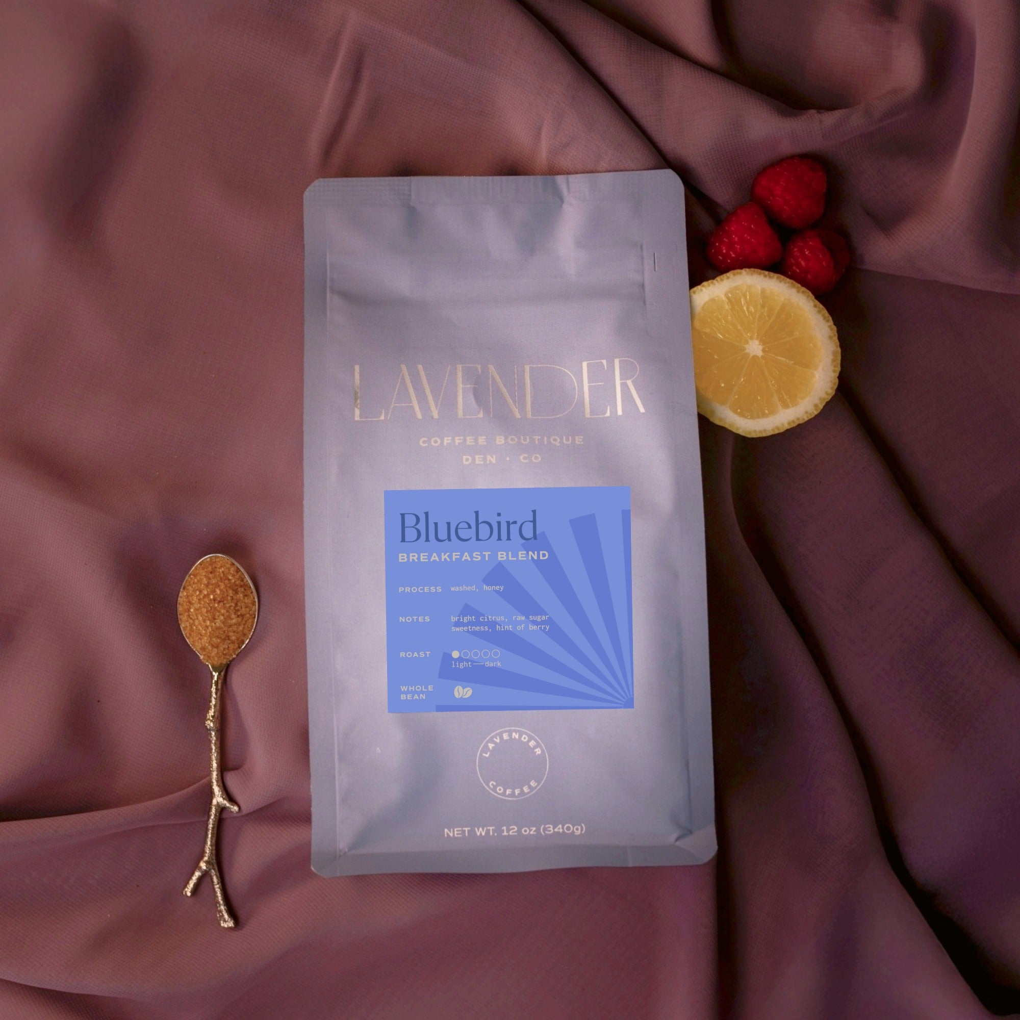 Freshly roasted Bluebird Breakfast Blend small-batch coffee with citrus notes as a light roast coffee