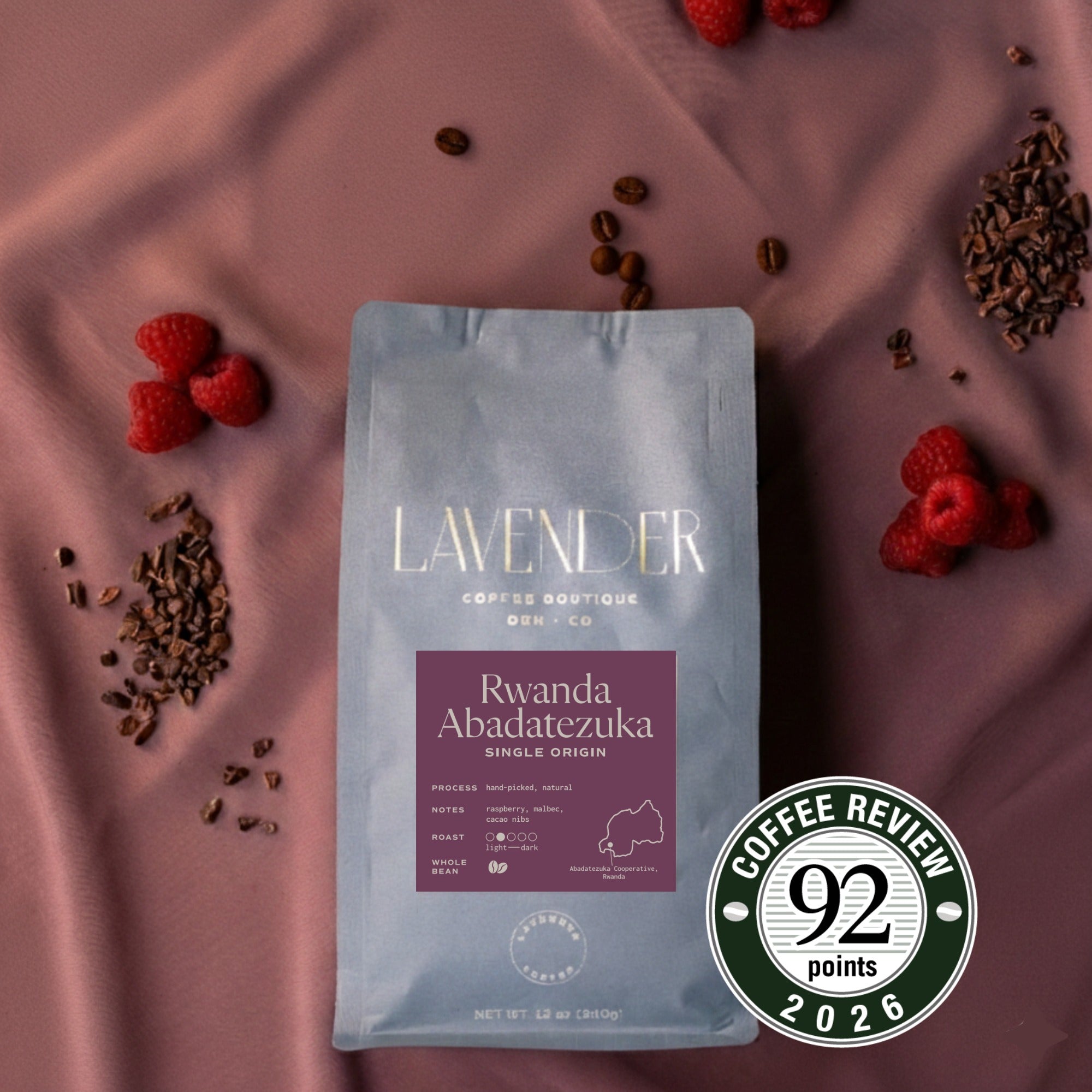 Rwanda Single Origin Coffee by Lavender Coffee receives a 92/100 from Coffee Review