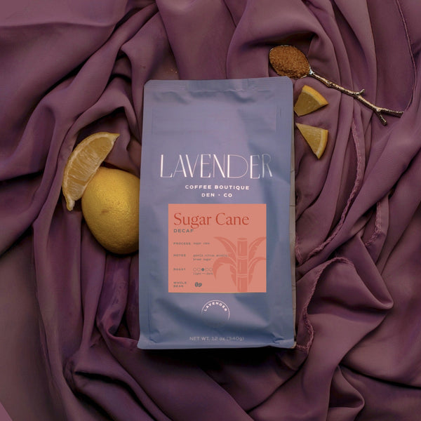 Lavender Coffee Boutique's decaf sugarcane coffee a mold free, low acid coffee for a gut friendly cup of coffee