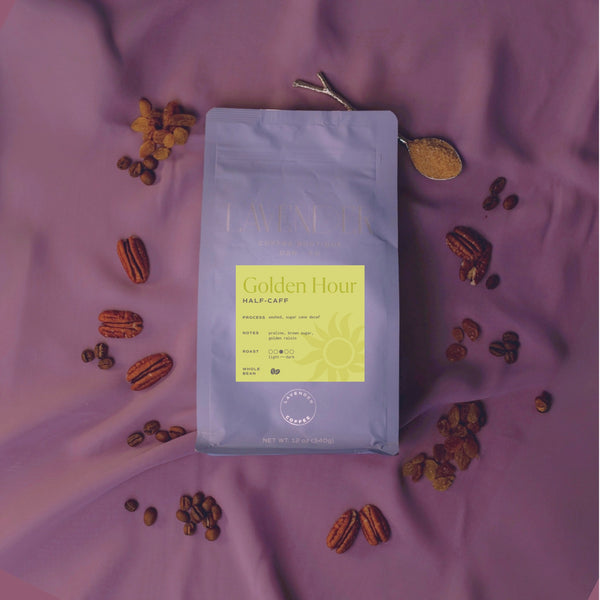 Golden Hour coffee roast a half caffeinated low acid blend great for a soft start to your morning