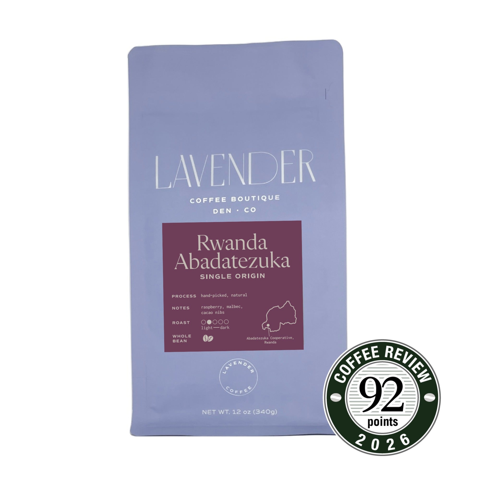 The Rwanda Abadatezuka Single Origin by Lavender Coffee with a 92/100 rating from Coffee Review
